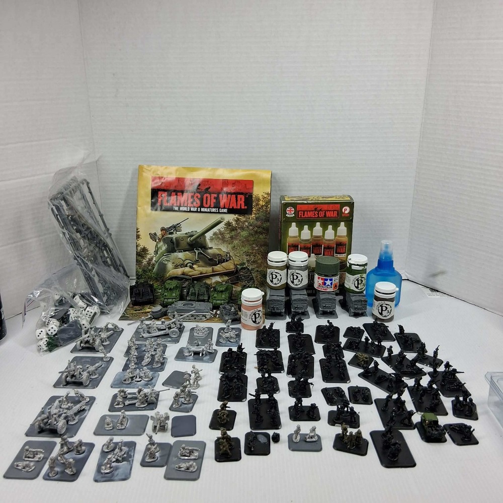 Flames of War WWII 150+ Miniatures Game Lot Rulebook Models Dice Paints Template